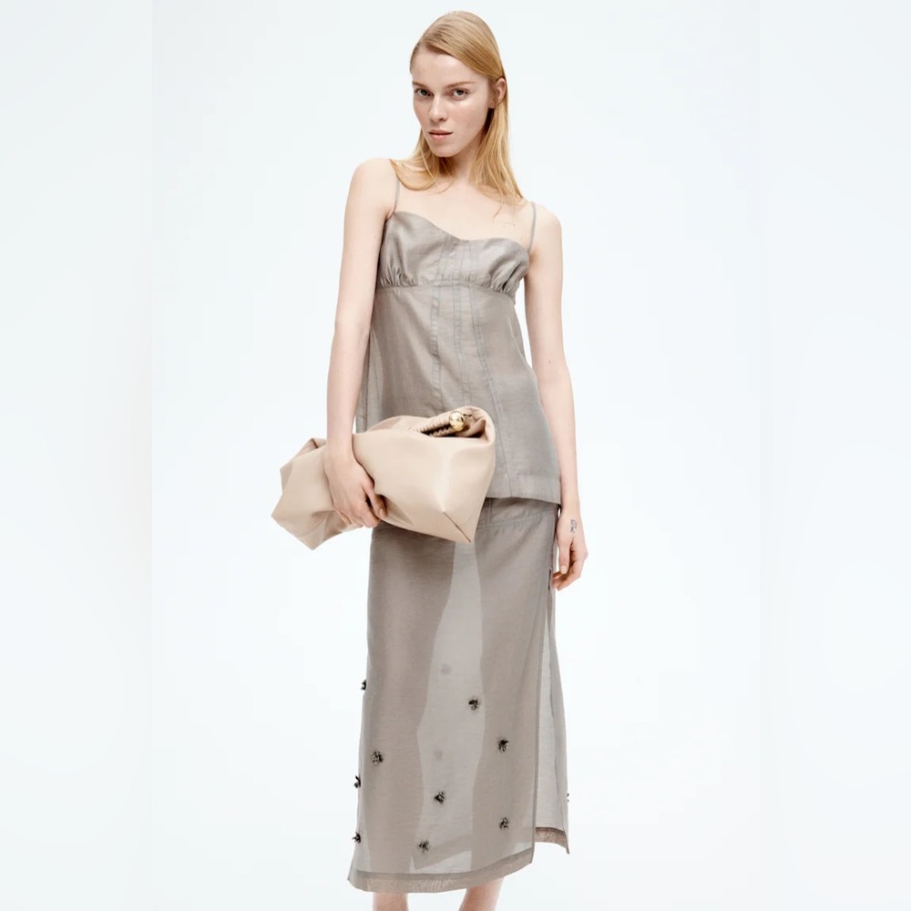 H&M Embellished Sheer Skirt - Gray - Ladies | H&M US